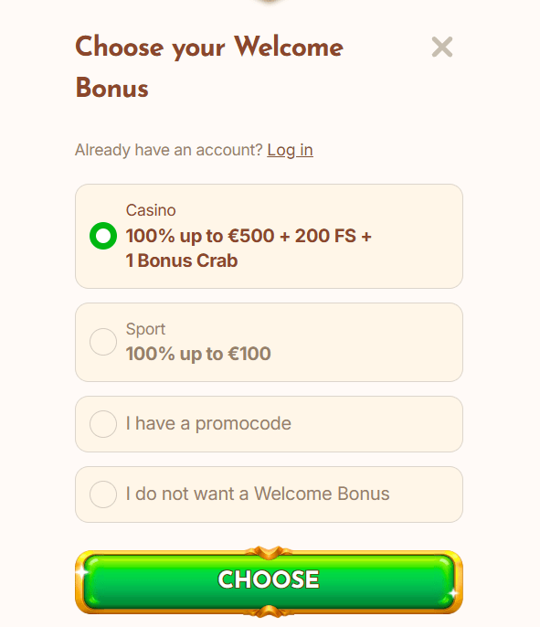 Choose your Welcome bonus